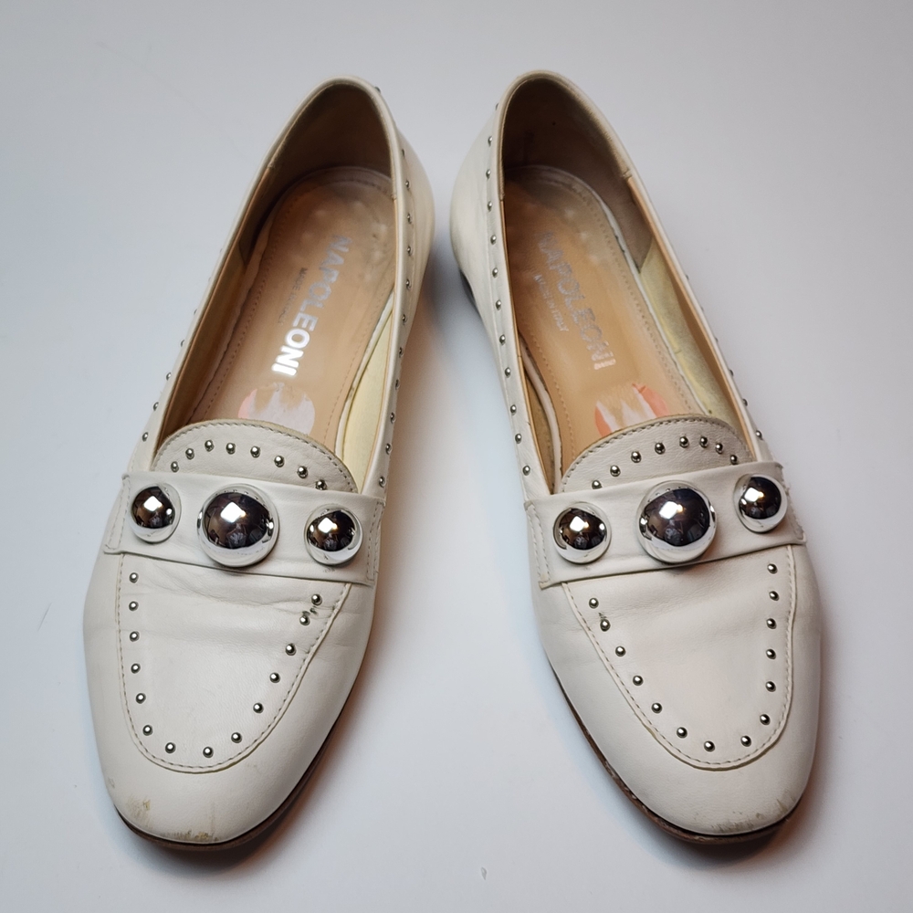 Made In Italy Off-White Studded Women's Leather Loafers